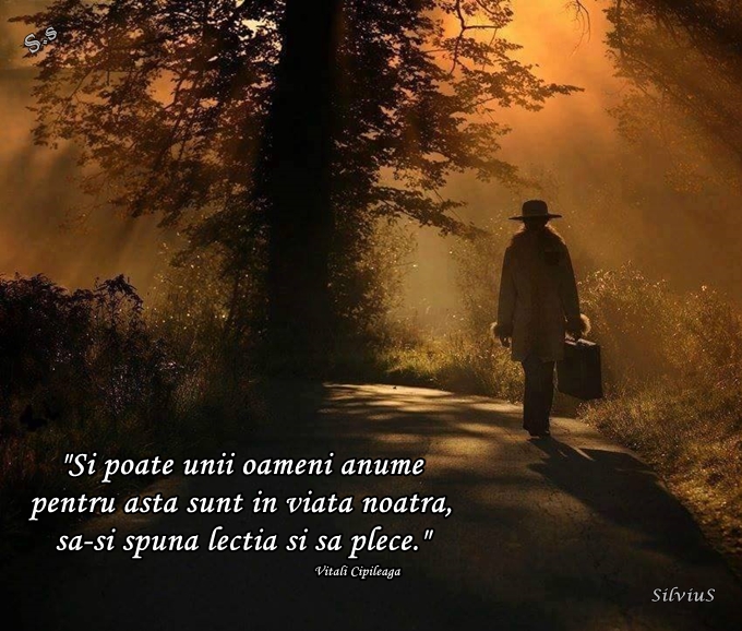 Si poate unii oameni anume pentru asta sunt in viata noatra, sa-si spuna lectia si sa plece.  Vitali Cipileaga