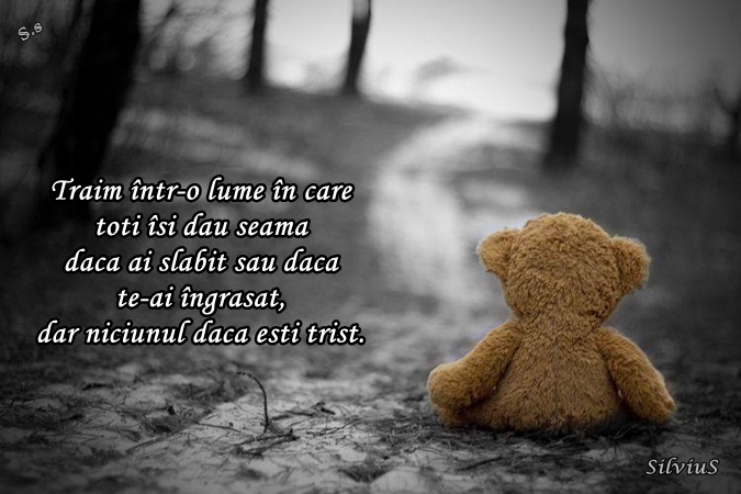 Trăim într-o lume în care toți își dau seama dacă ai slăbit sau dacă te-ai îngrășat, dar niciunul dacă ești trist.