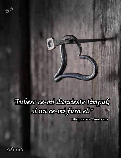 Iubesc ce-mi dăruiește timpul, și nu ce-mi fură el.   Marguerite Yourcenar
