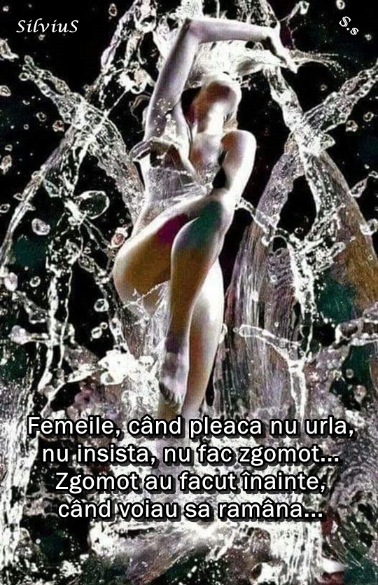 Femeile, când pleacă nu urlă, nu insistă, nu fac zgomot...Zgomot au făcut înainte, când voiau să rămână.